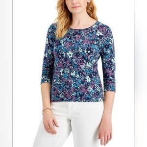 Floral Print Women's Top - Blue and Purple